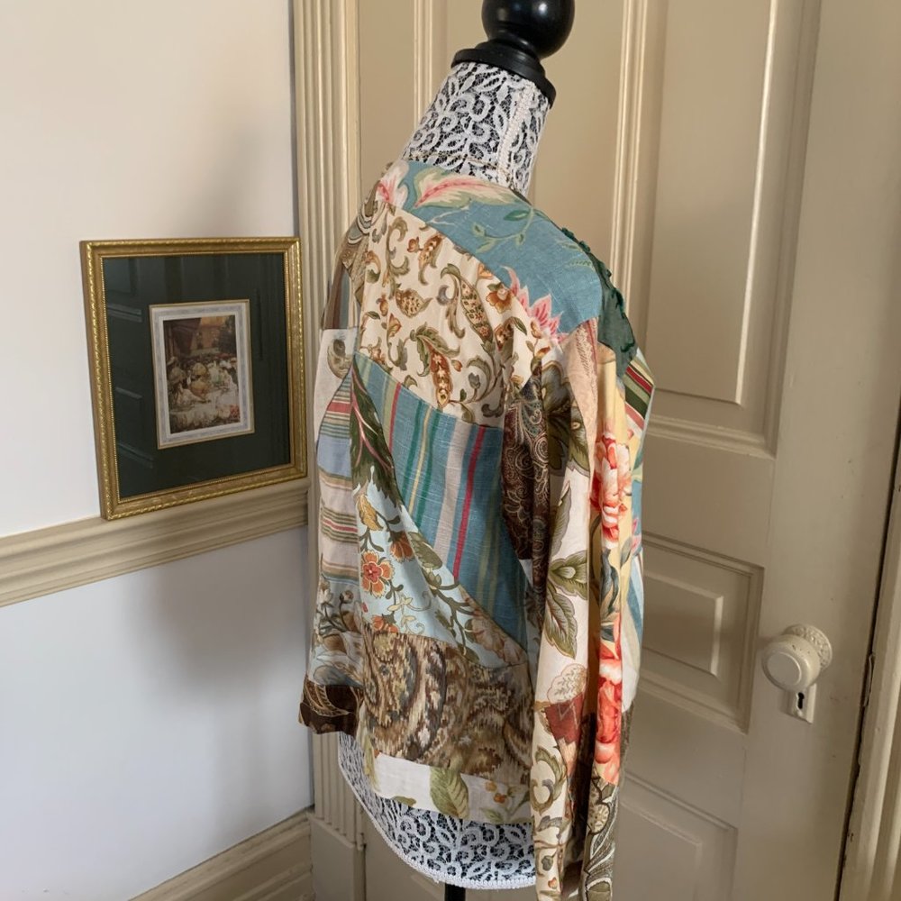 vintage upcycled patchwork blazer sz l  · cottagecore - Picture 10 of 15
